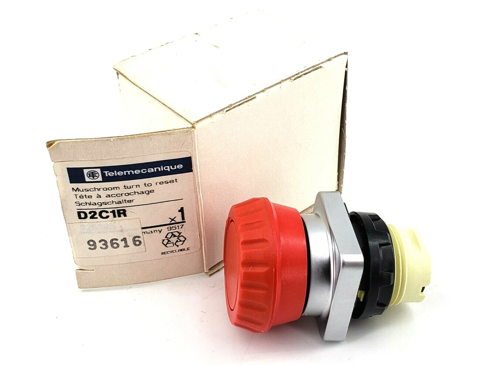 Square D Telemecanique, 9001D2C1R / D2C1R Red Mushroom PushButton, Turn to Reset
