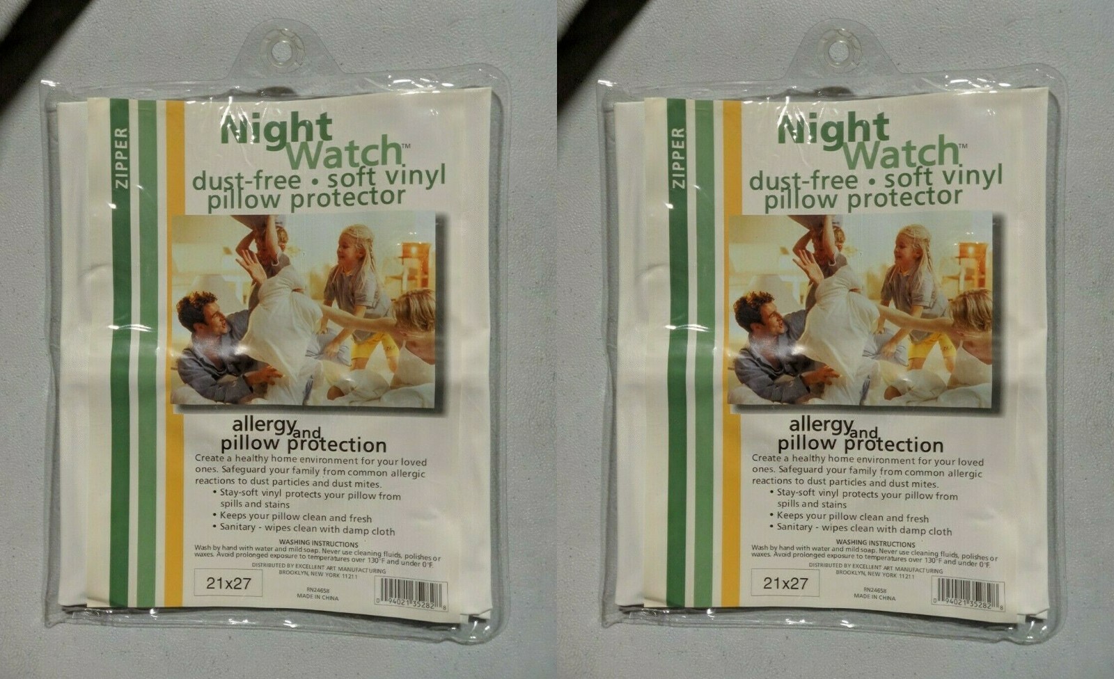 2 PACKS OF NIGHT WATCH DUST FREE SOFT VINYL PILLOW PROTECTOR WITH ZIPPER 21 X 27