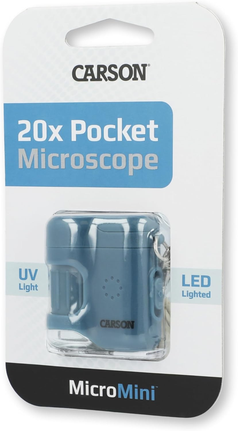 Micromini Blue, Pocket Microscope Keychain | Built-In Flashlight with UV and LED