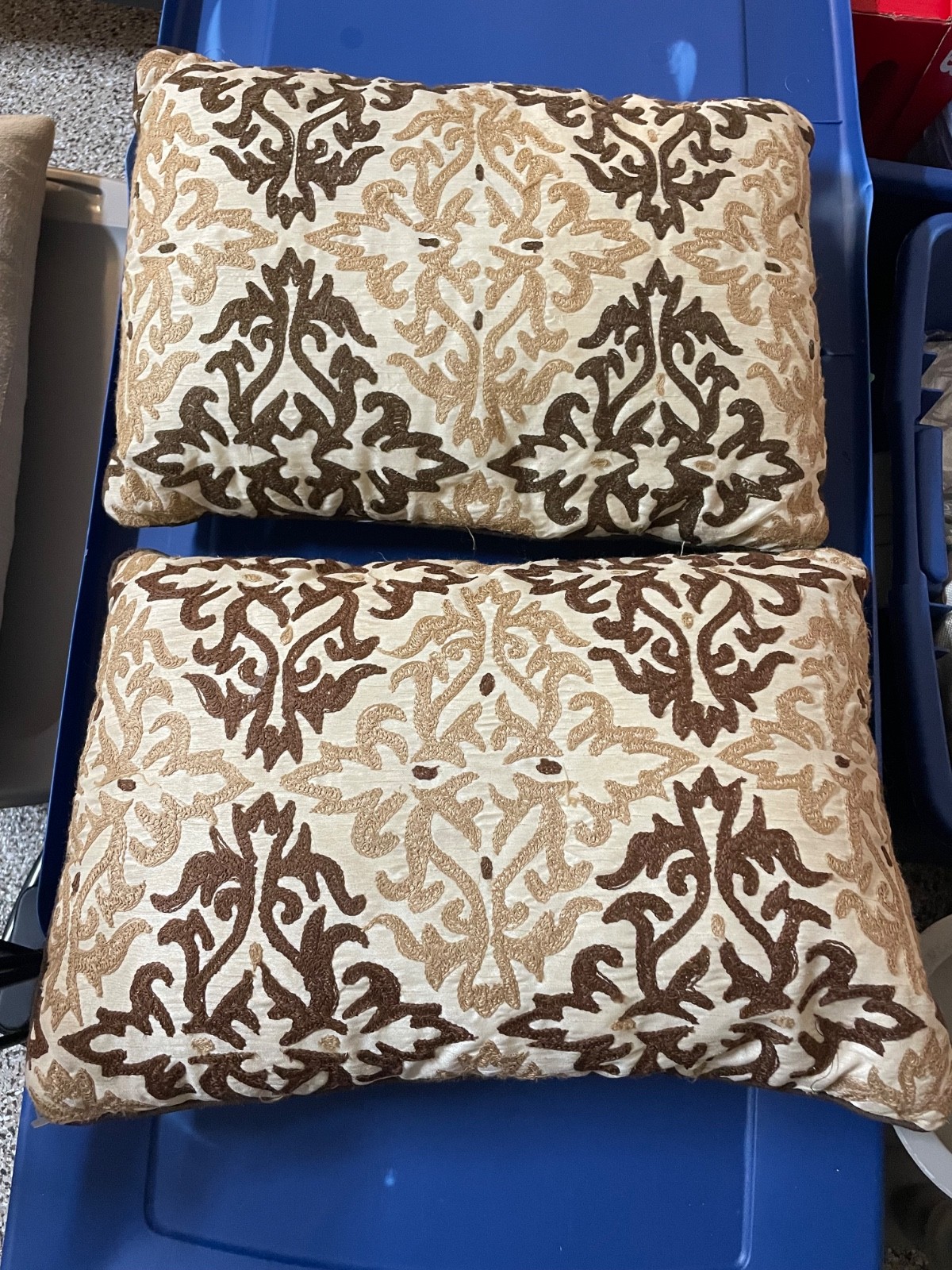 Set of 2 Pier 1 Embroidered Throw Pillows – 13” x 18” Brown & Cream