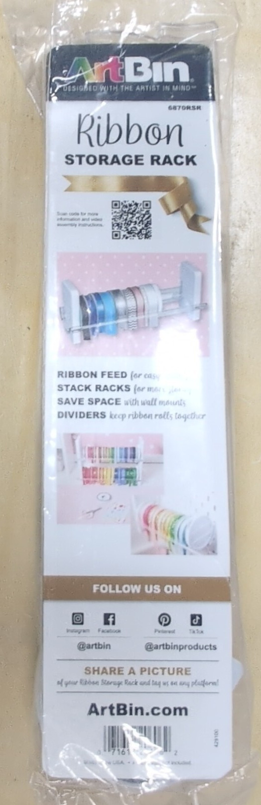 ArtBin Ribbon Storage Rack 6870RSR, Ribbon Feed, Stackable Organizer