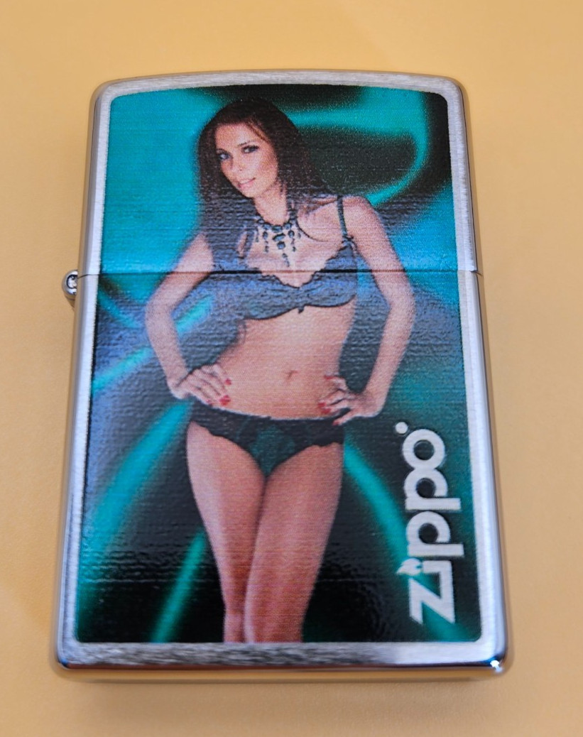 Zippo Lighter 2013 Logo Girl #1 Jenna, Brushed Chrome, New