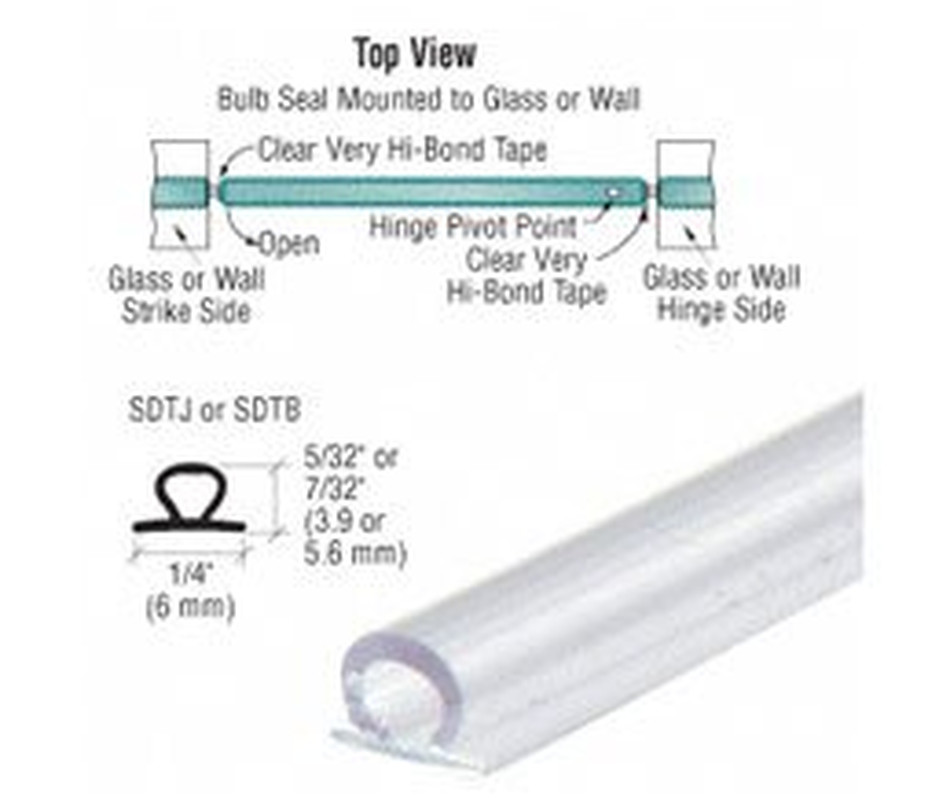 CR Laurence Shower Door Translucent Vinyl Bulb Seal with Pre-Applied Tape for 7/