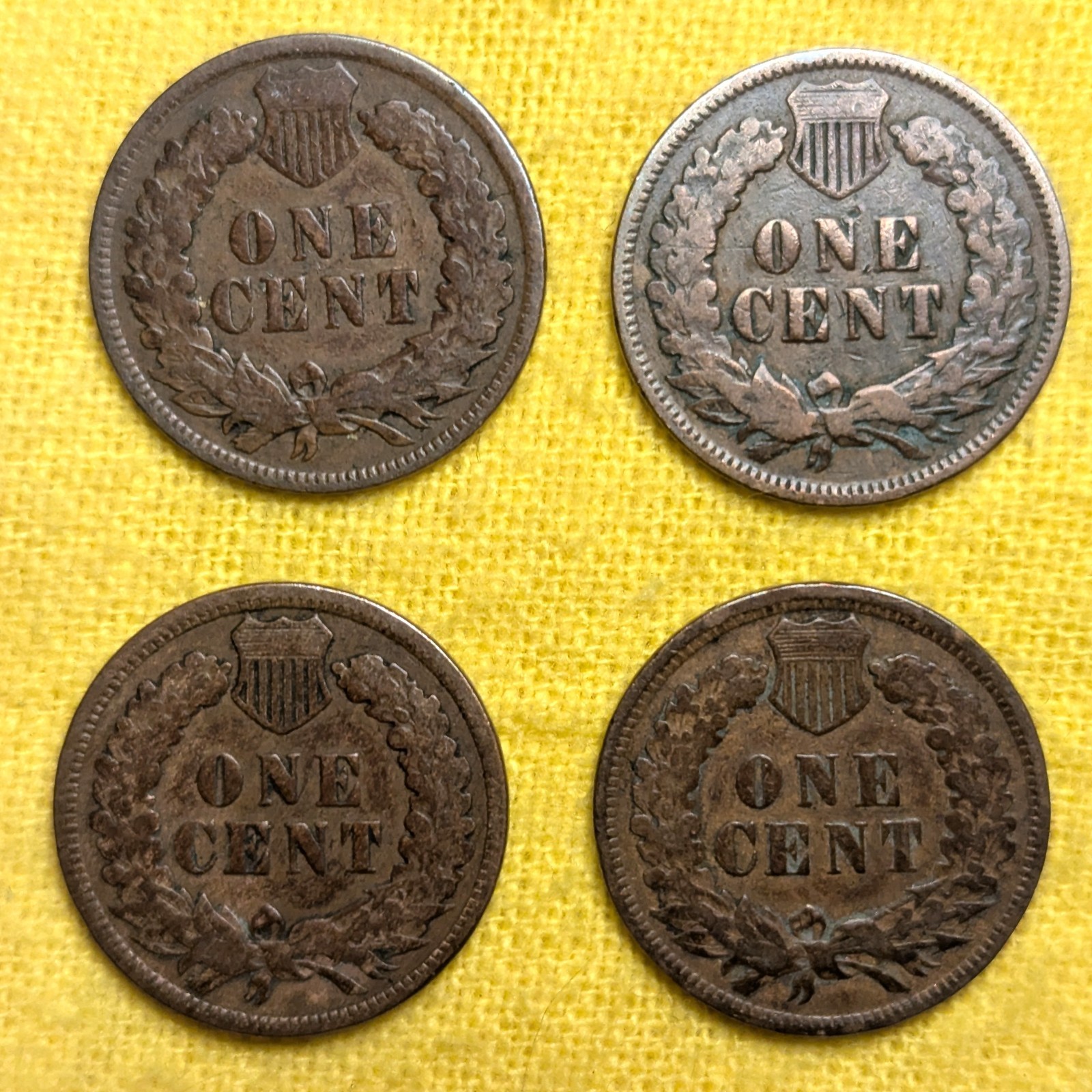 Set of 4 1907 Indian Head Cents - G-VG Condition