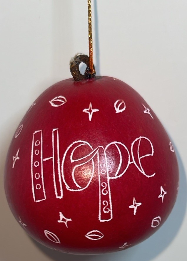 Lucuma RED Angel Of Hope Natural Gourd Hand Made PERU Folk Art  Ornament 2"