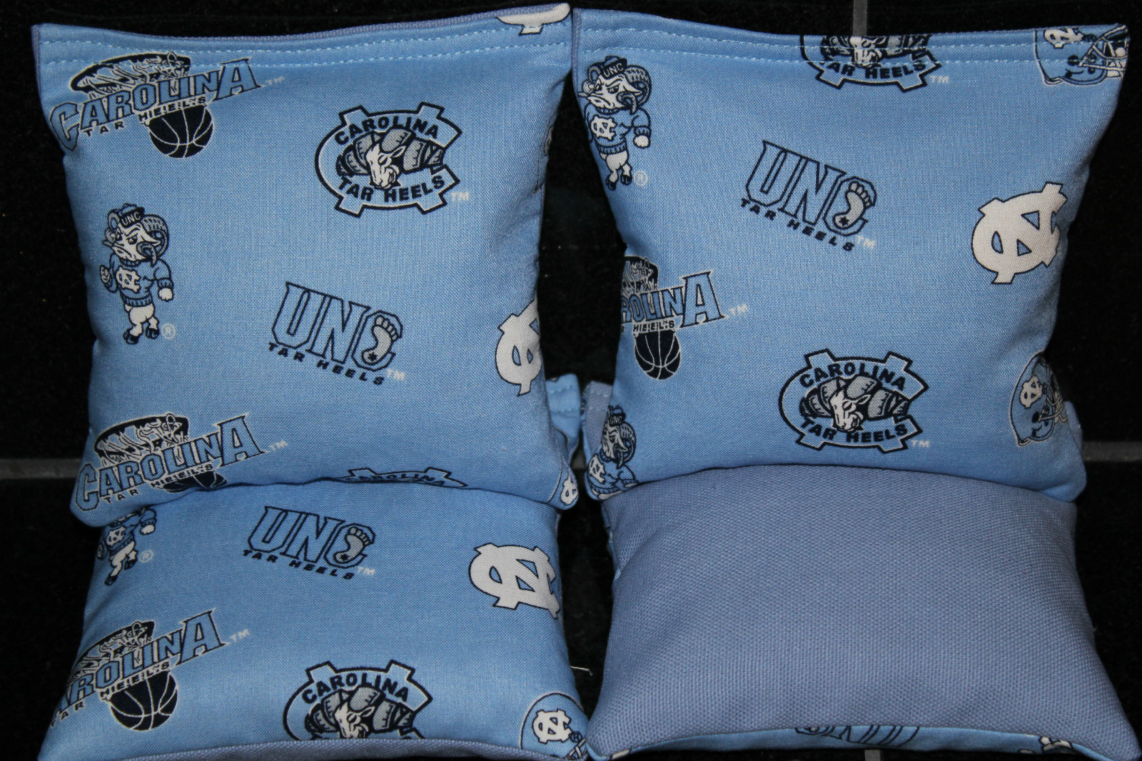 4 CORNHOLE BEANBAGS made w NORTH CAROLINA TARHEELS Fabric ACA Reg Bags