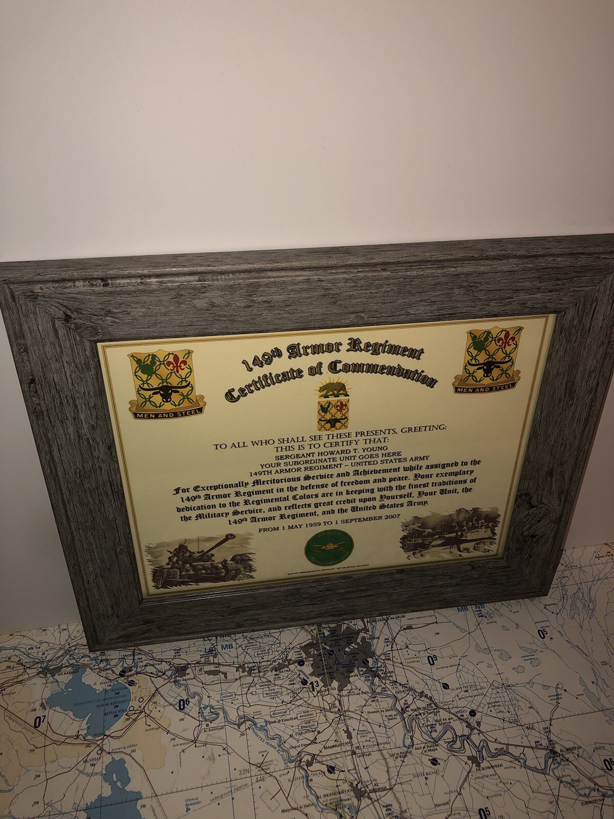 149TH ARMORED REGIMENT / COMMEMORATIVE - CERTIFICATE OF COMMENDATION