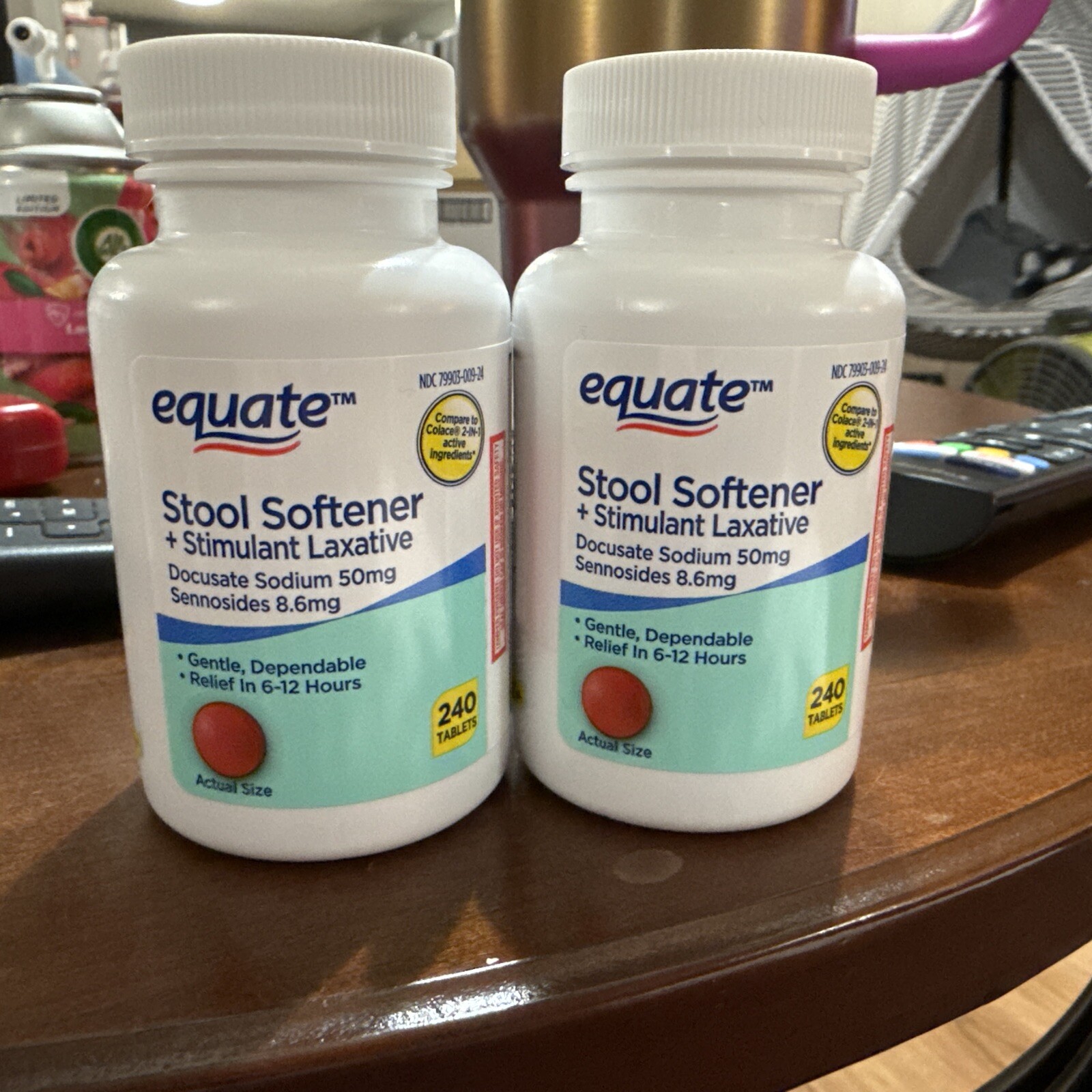 Equate (2 Pack) Stool Softener + Stimulant Laxative 240 Tablets Each Exp 7/27