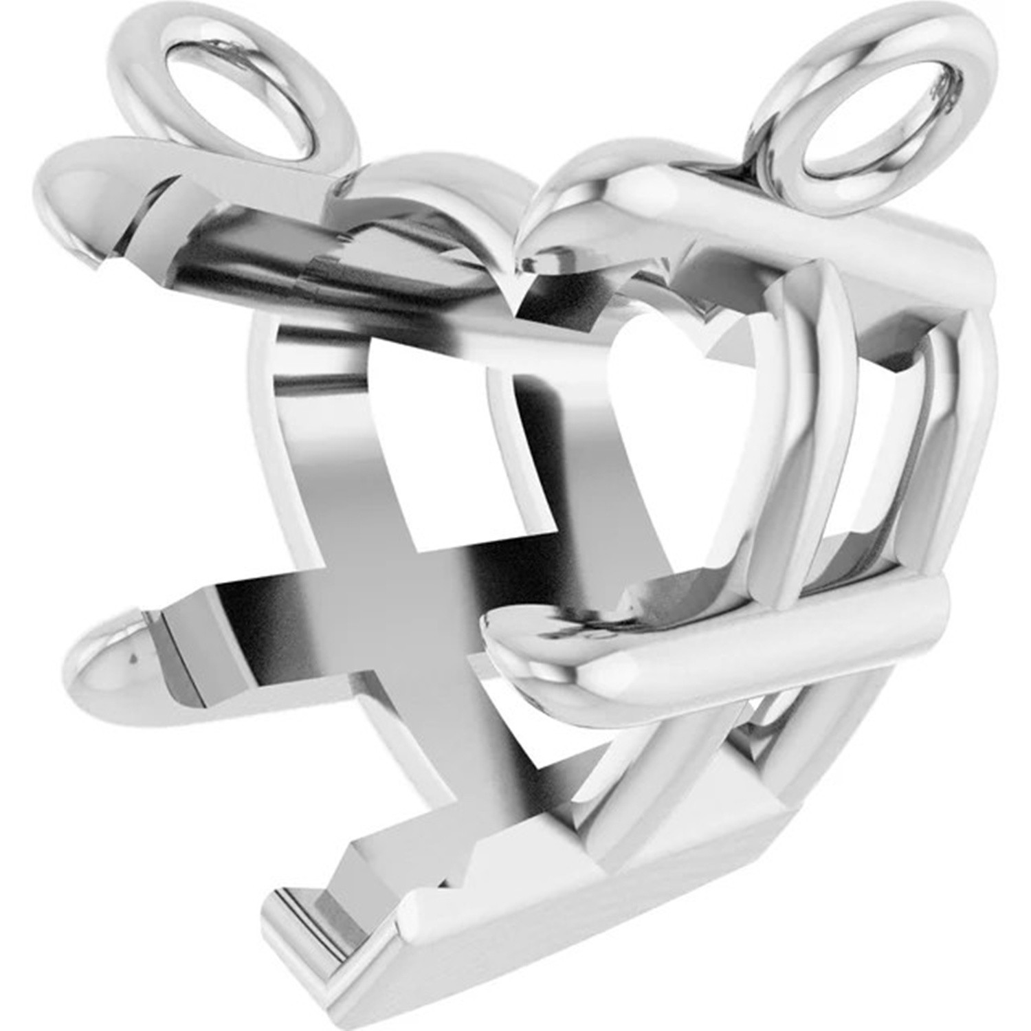 Necklace Center Setting 14K White Gold Heart Cut V Claw Prong Basket Mounting US