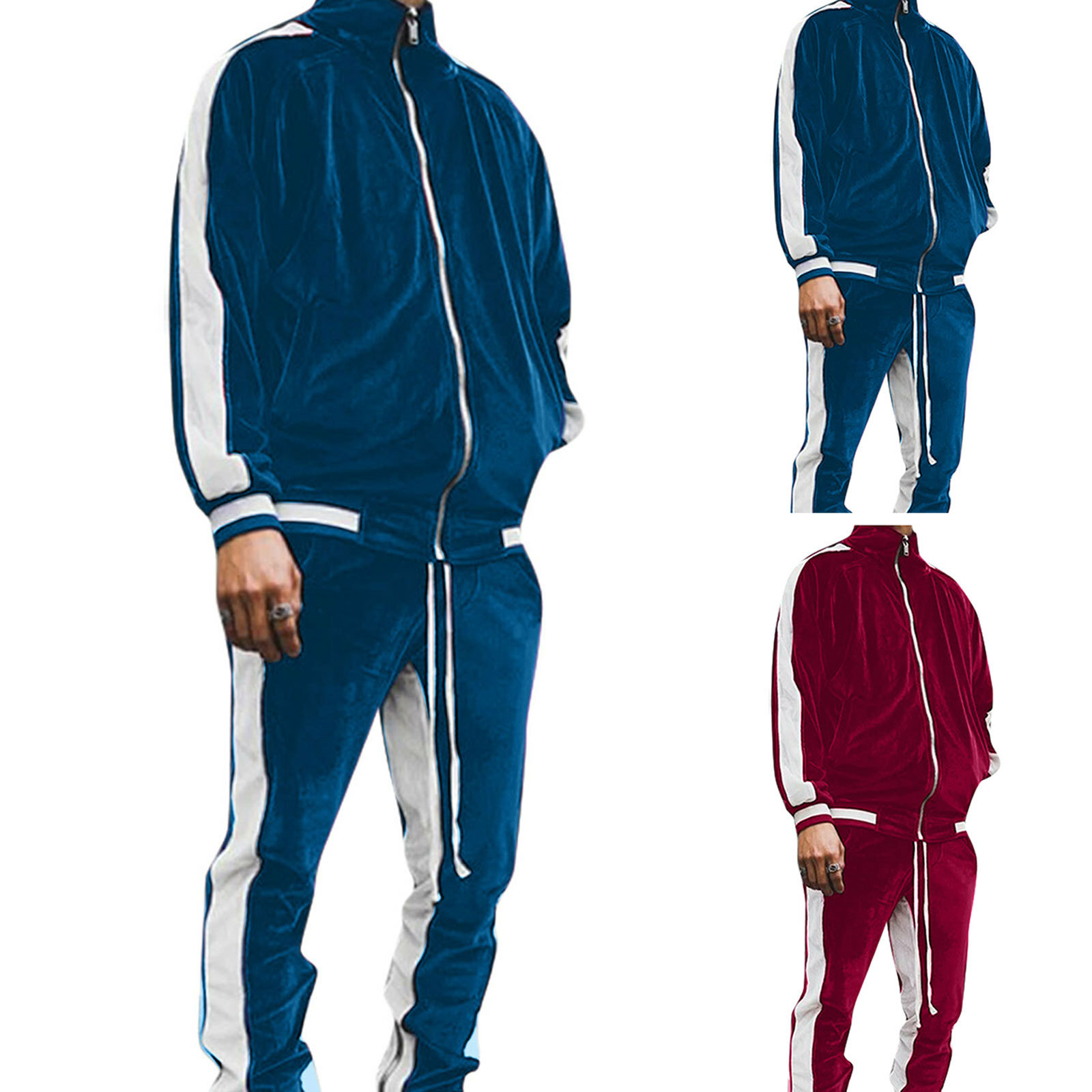 Spring Autumn Men's Leisure Loose Retro Color Contrast Golden Velvet Sportswear