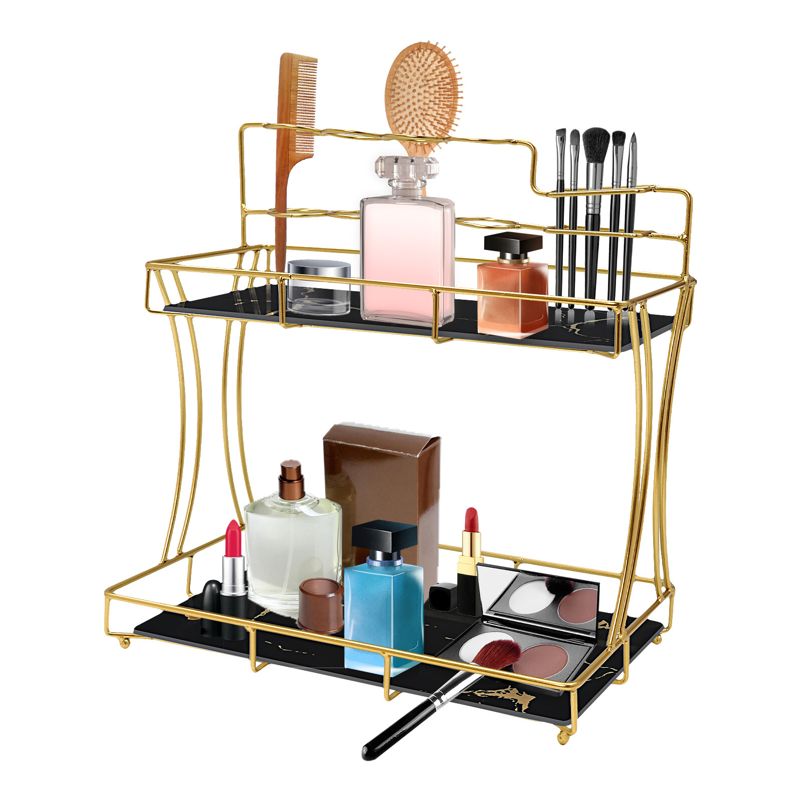 2 Tier Bathroom Vanity Organizer Makeup Shelf Removable Tier Tray for Dresser US