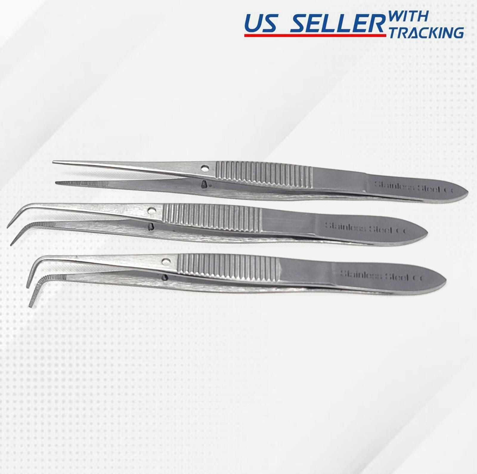 3 Pcs Iris Forceps 4" Serrated Surgical Veterinary Instruments German Grade