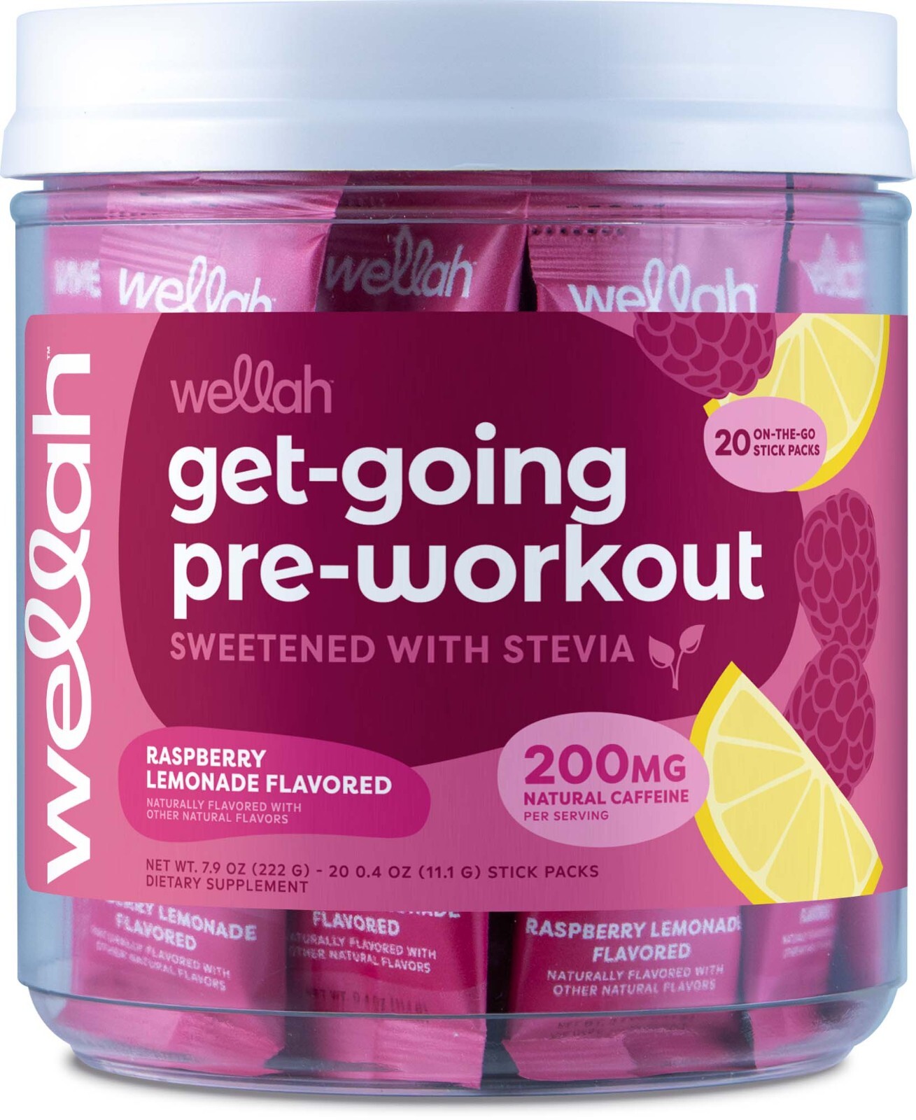 Wellah Get-Going Raspberry Lemonade Flavored Pre-Workout Stickpacks -20 servings