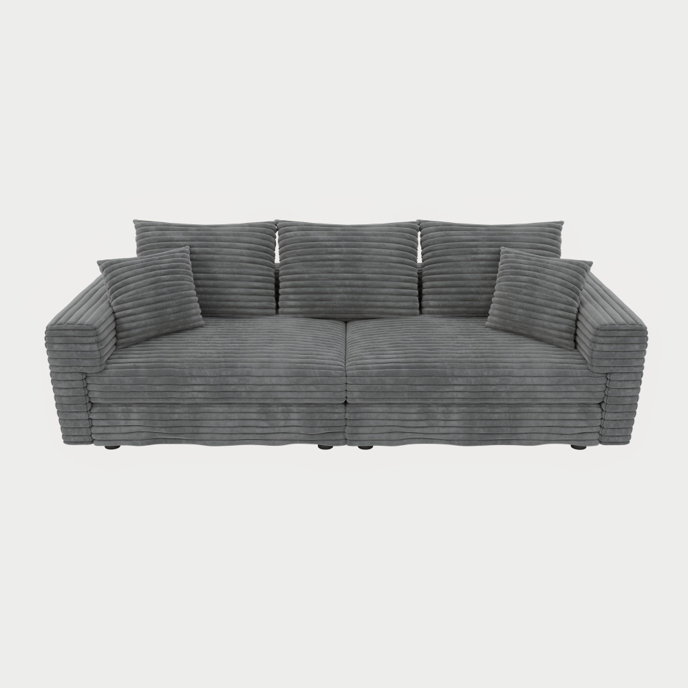 Modern Corduroy 3-Seat Cloud Sofa w/ Ottoman, Deep Seat Chair Grey