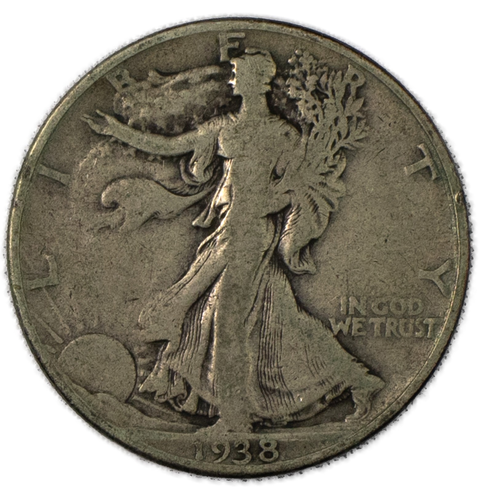 1938 D Denver Walking Liberty Silver Half Dollar 50c Fine FN F+