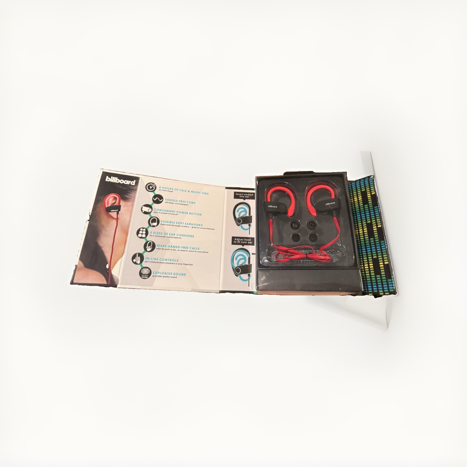 Billboard Wireless Earhook Earbuds With Microphone (Red Wire)