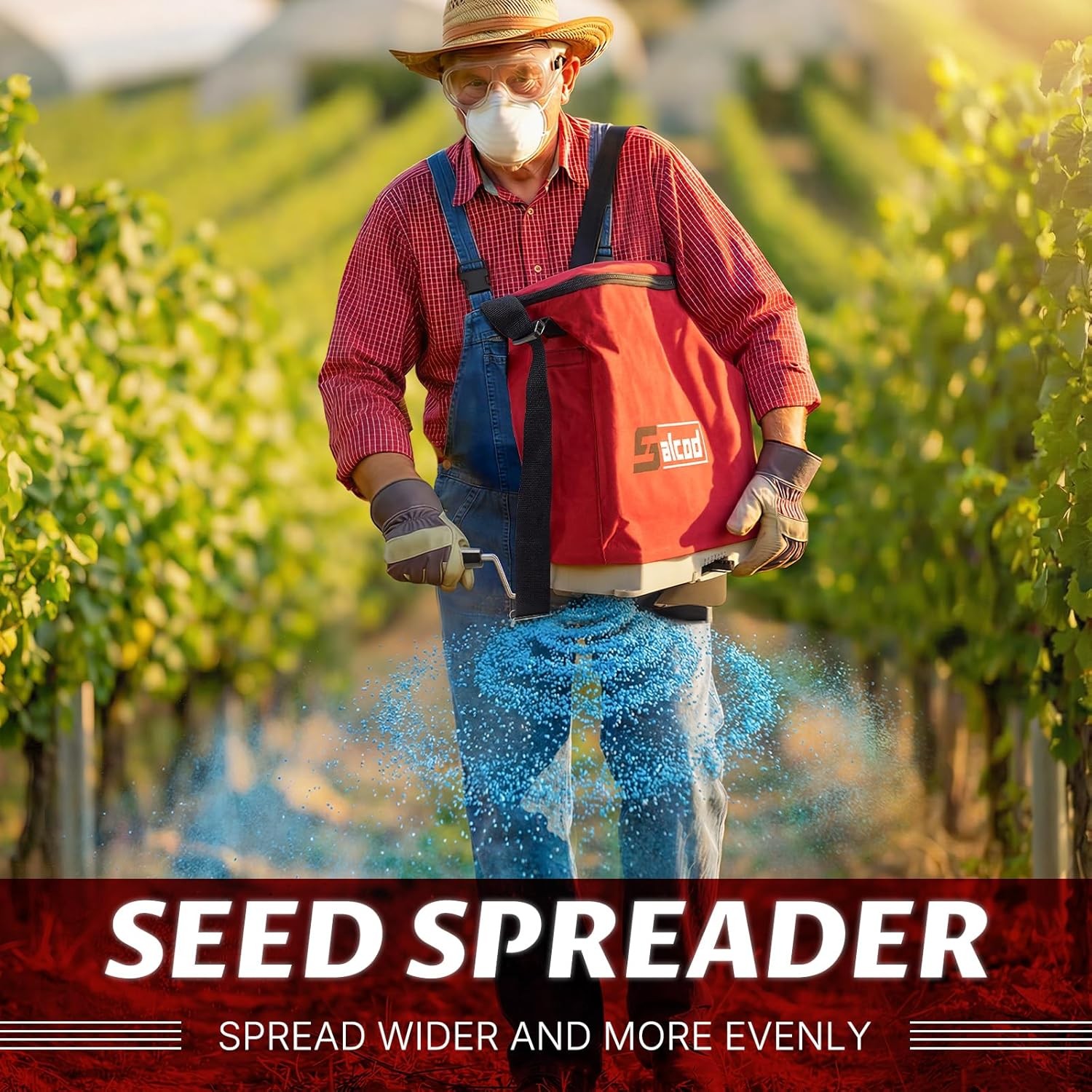 25LB Bag Seed Spreader for Lawn, Adjustable Handheld Fertilizer Spreader with Sh