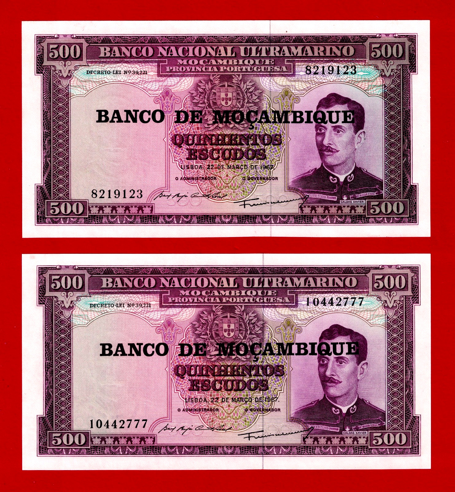 MOZAMBIQUE UNC Notes (7 and 8 Digits) - 500 Escudos 1976 (P-110a.1) & (P-110a.2)
