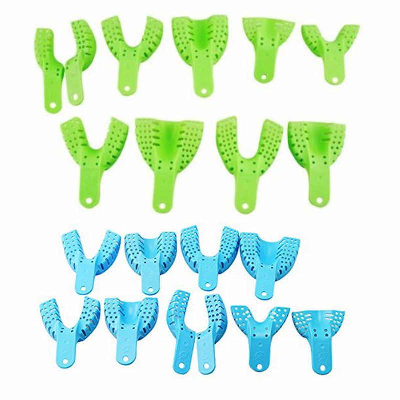 10 Pcs Dental Plastic Disposable Impression Trays Blue/Green Denture Instrument