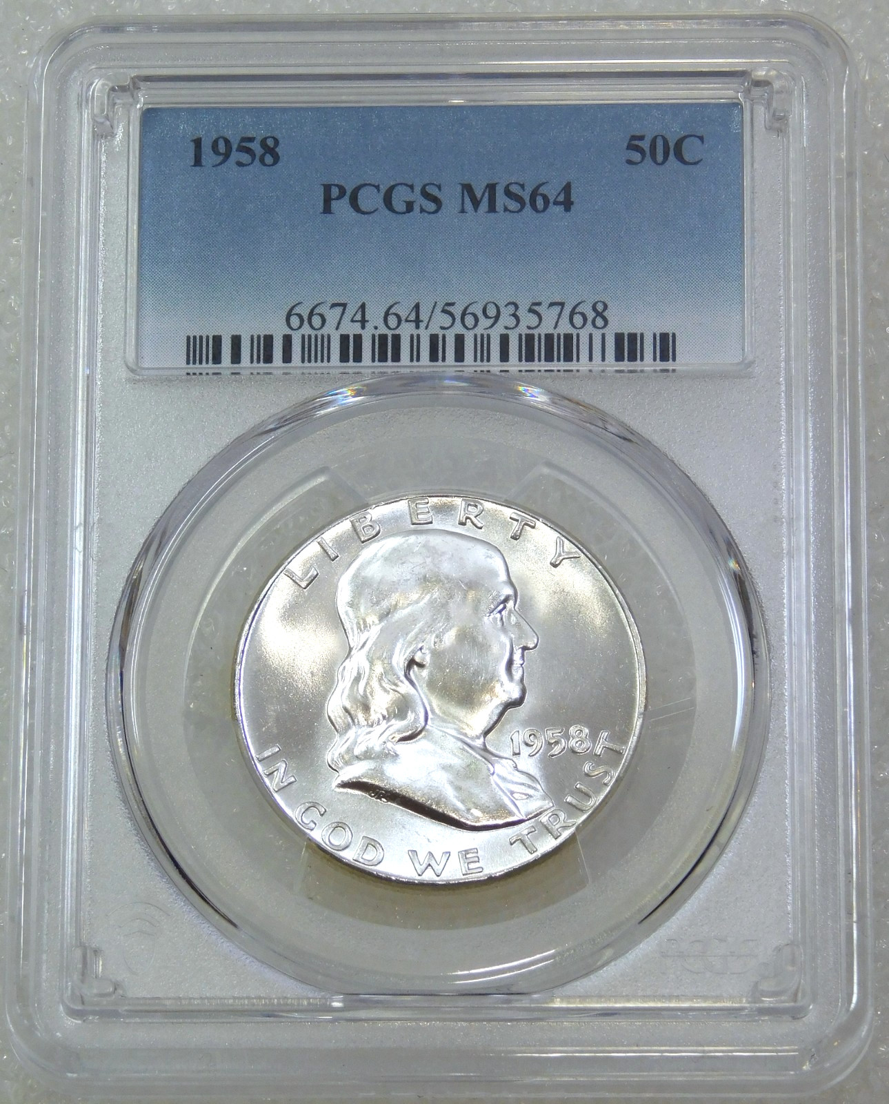 1958 P Franklin Half Dollar PCGS MS64 White Frosty Luster PQ New Holder #CB7Z