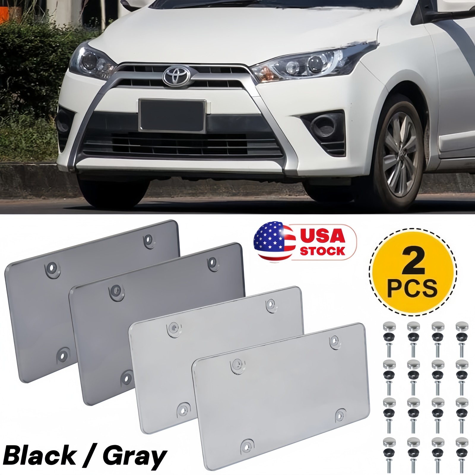 2Pcs UNBREAKABLE CLEAR FLAT LICENSE PLATE MOUNT HOLDER FRAME BUMPER SHIELD COVER
