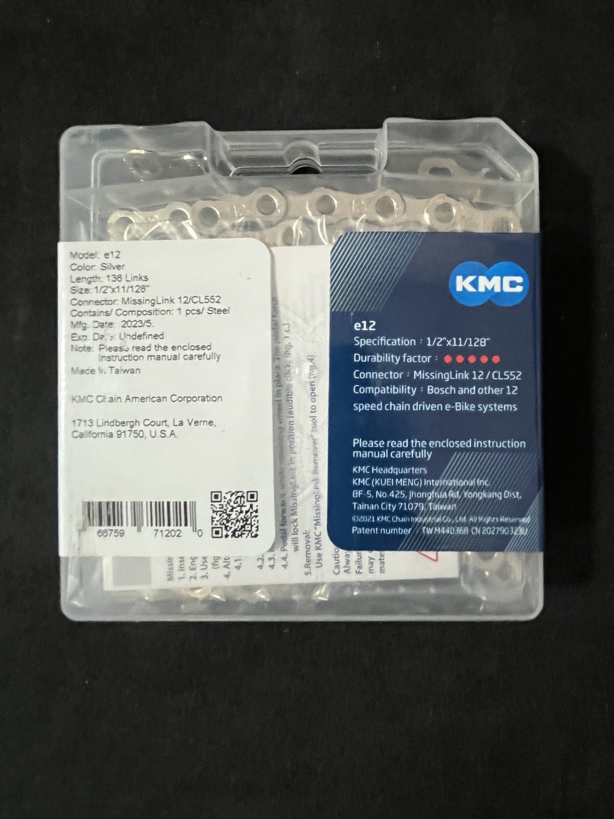 KMC CN12020 e12 Chain - 136 Links - Silver