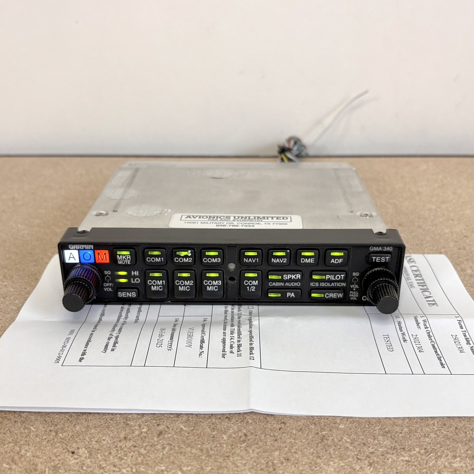 Garmin GMA 340 Audio Panel 011-00401-10 - Serviced With New 2025 8130-3