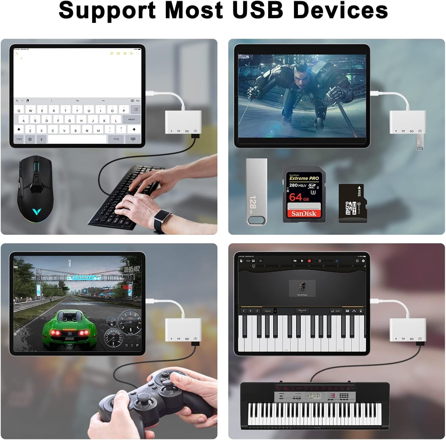 SD TF Card Reader for iPhone, 4 in 1 Micro SD/SD Card Reader to iPhone Adapter