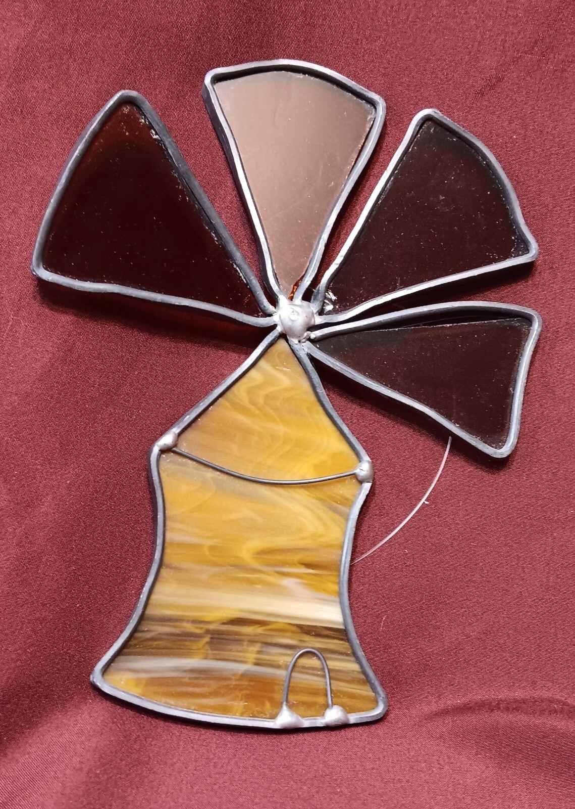 Vintage Hand Made Windmill Window Stained Glass Sun Catcher