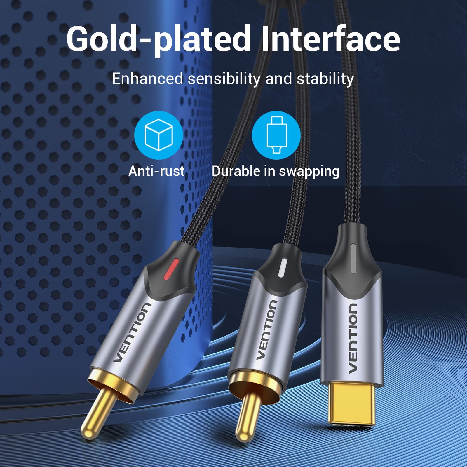 VENTION USB C to 2 RCA Audio Cable, Type-C Cable 2RCA 2m/6.5ft, Black