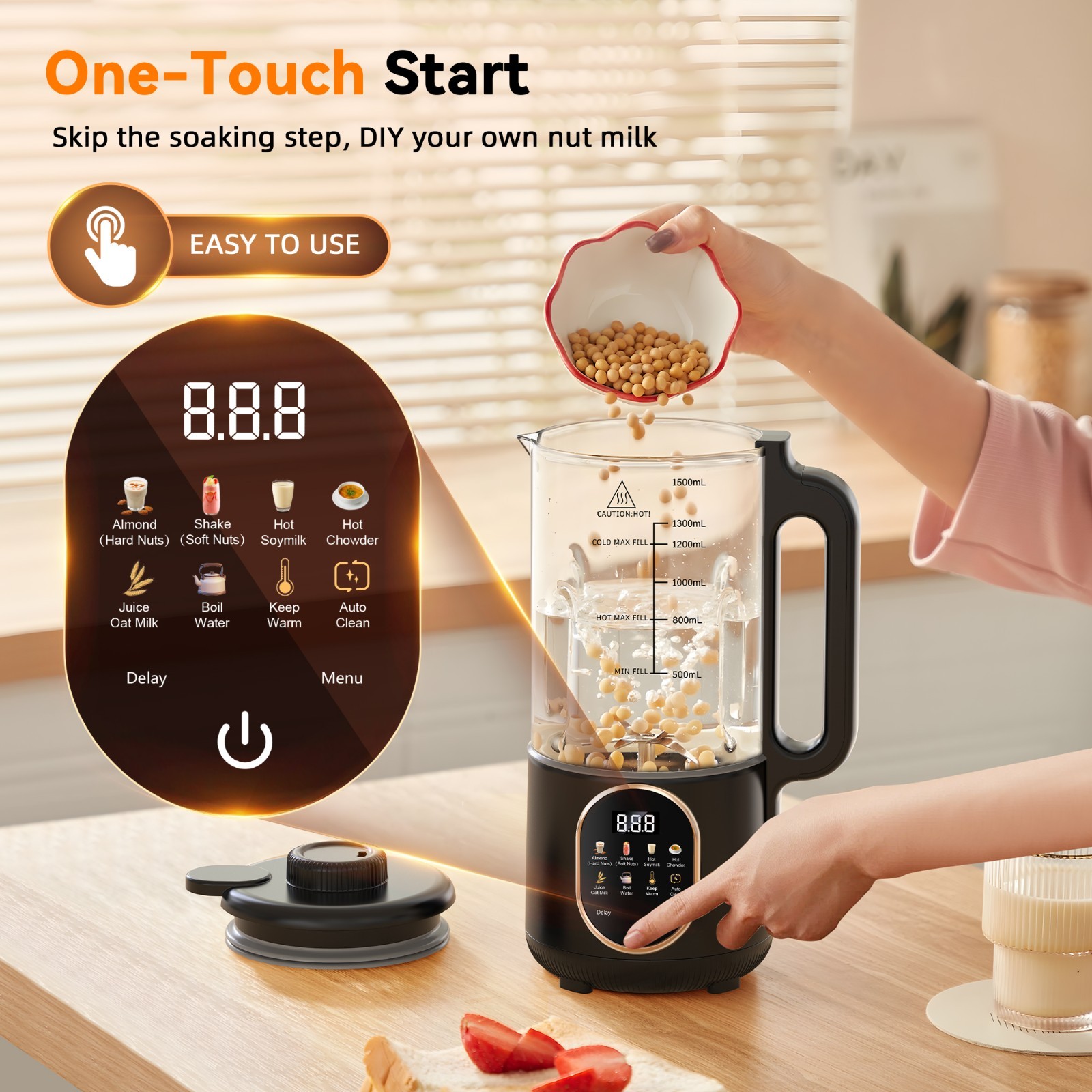 50oz 10-in-1 Nut Milk Maker Automatic Soy Milk Machine,Delay Setting,Self Clean