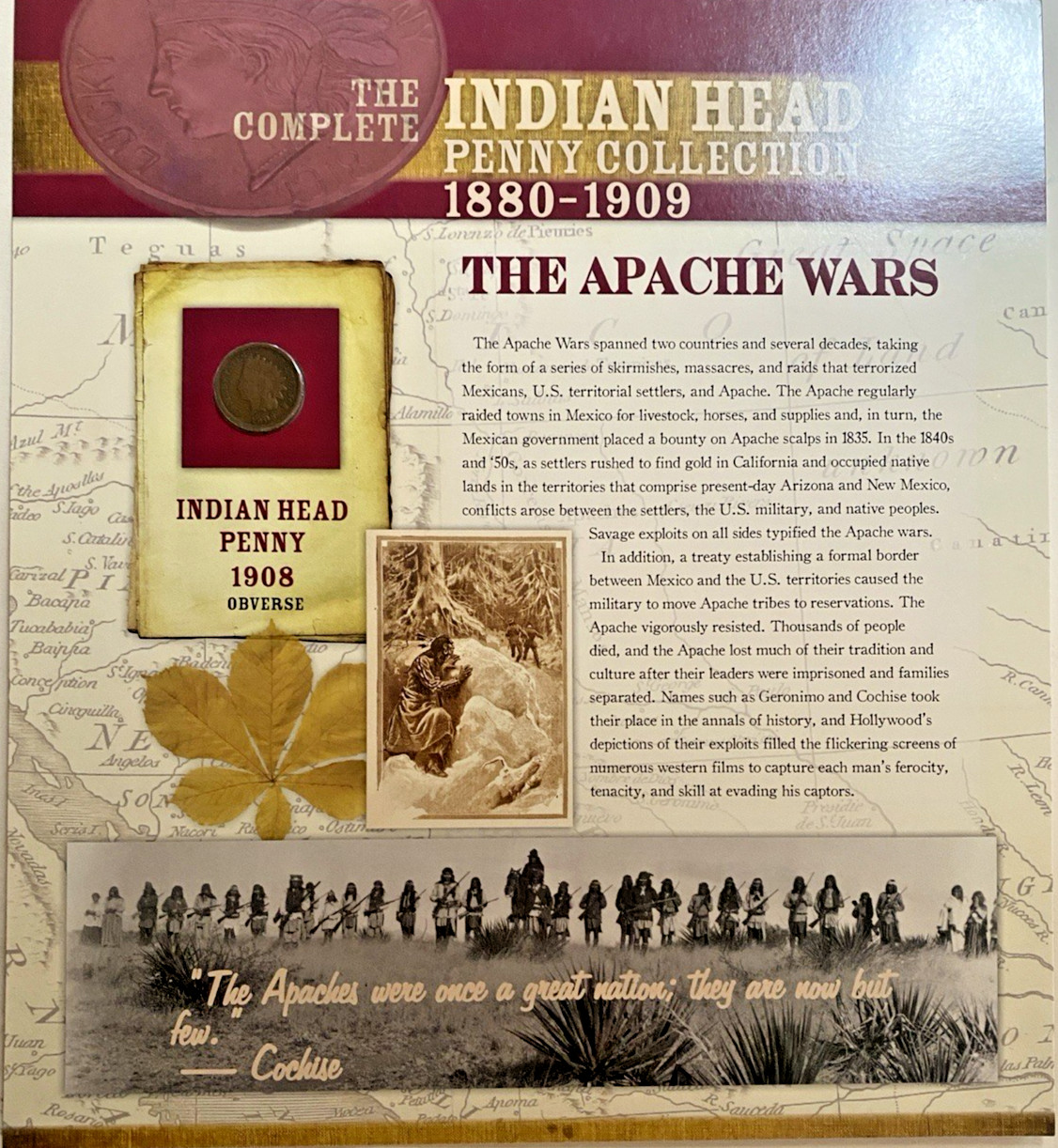 Indian Head Penny 1908 The Apache Wars- New Bradford Exchange Authenticated
