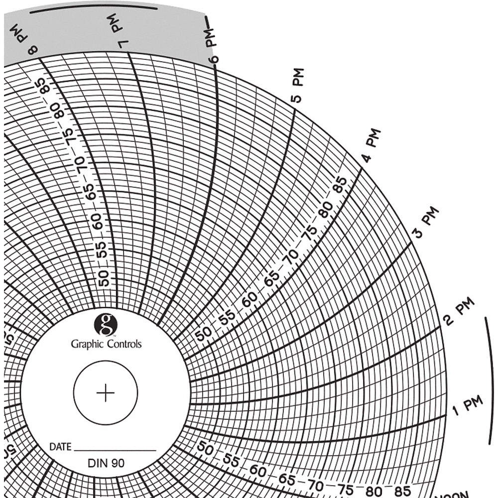 GRAPHIC CONTROLS Chart 090 Circular Paper Chart, 24 hr, 60 pkg 30ZX75