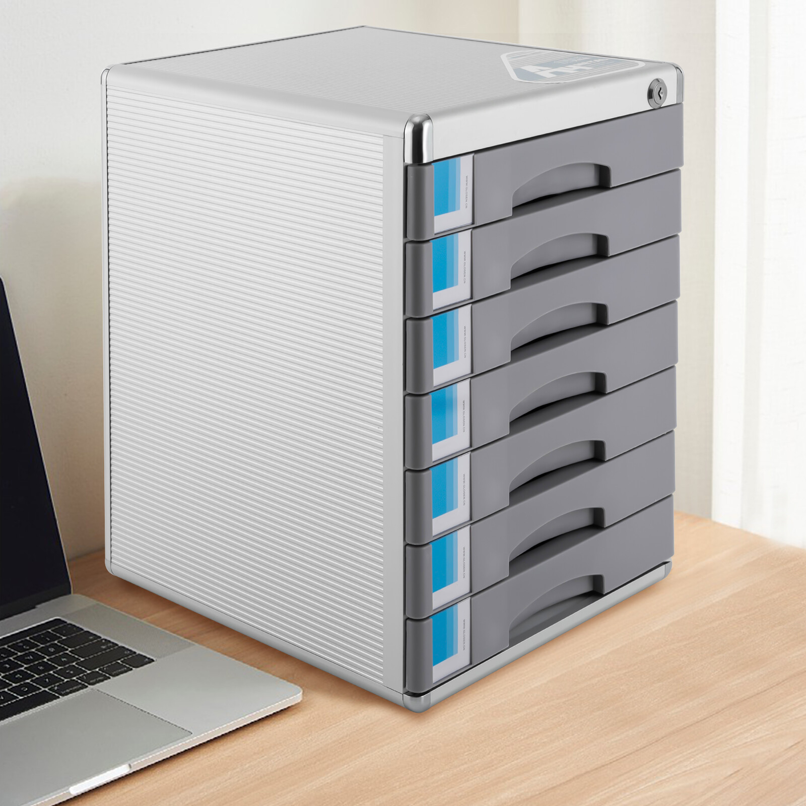 Office Filing Cabinet 7 Drawer Aluminum Alloy File Cabinet With Lock Desktop New