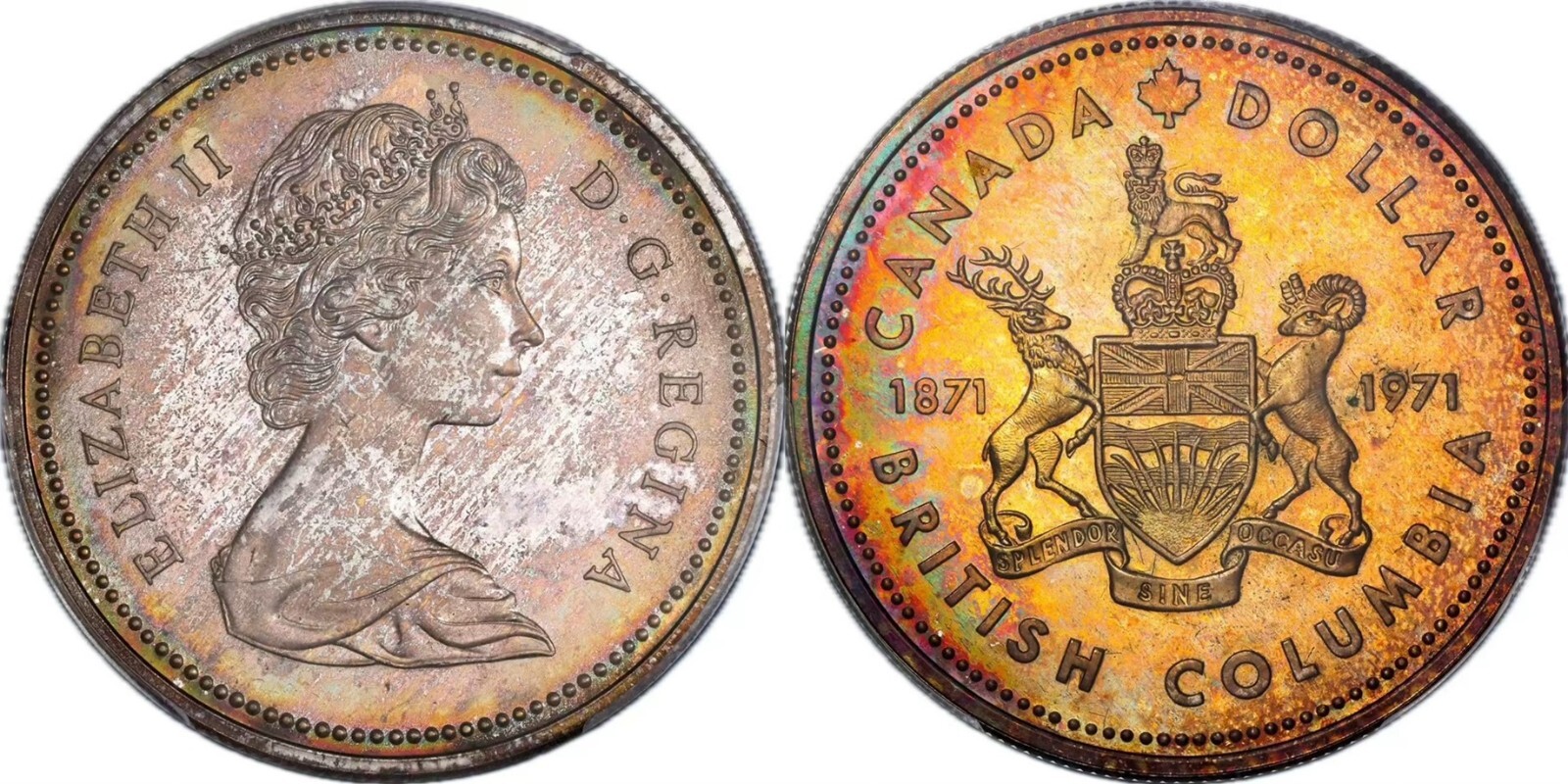 C290 Canada 1971 Silver Dollar British Columbia KM-80 PCGS SP65 (Toned)