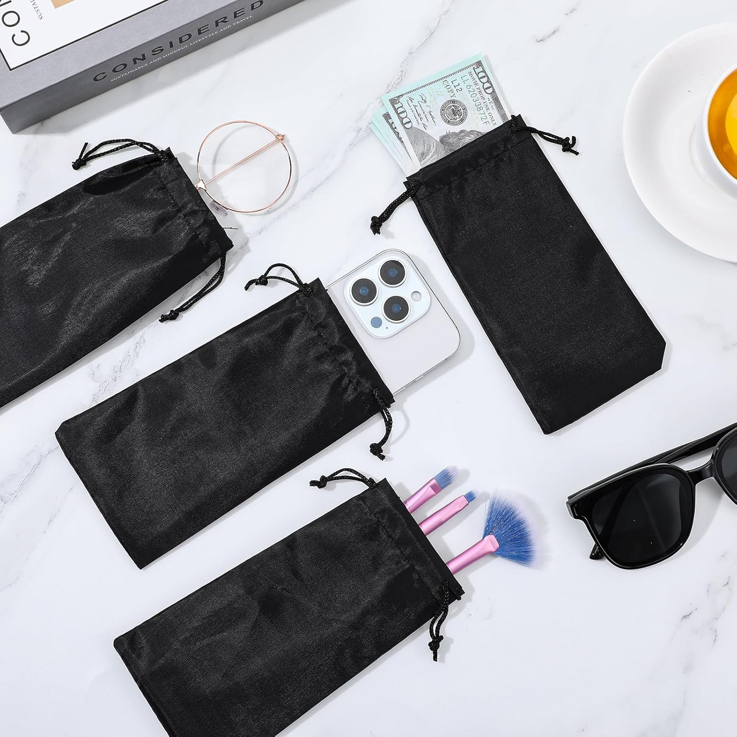 100Pcs Microfiber Sunglasses Pouch, Bulk Microfiber Sunglass Bags Sleeve with Dr