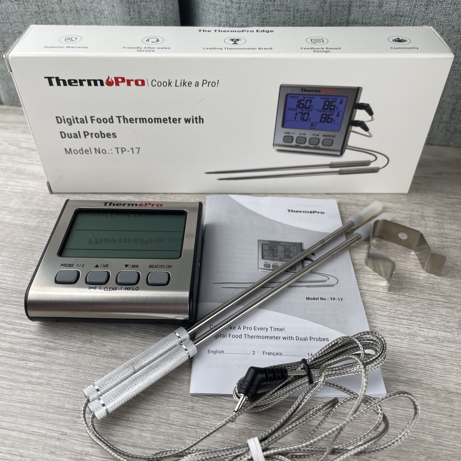 Thermpro TP-17 Dual Probes Digital Meat Thermometer Large Working Lightly Used