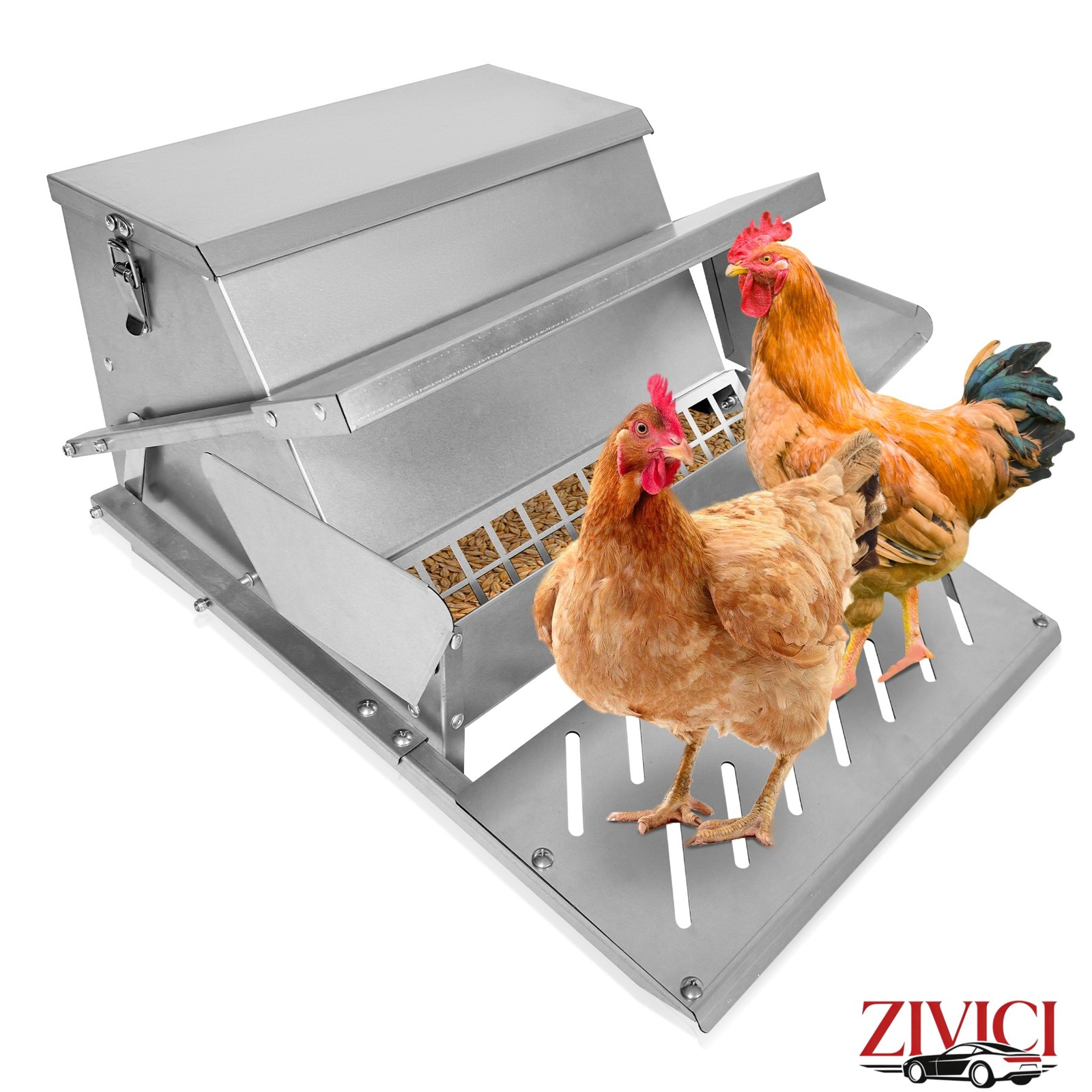 20lb Large Capacity Chicken Feeder Galvanized Steel Weatherproof Poultry Feeder