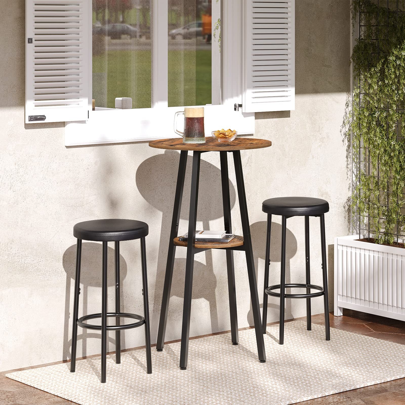 Round Pub Table with Storage, 37.4" High Top for Small Spaces, Easy Assembly, Ru