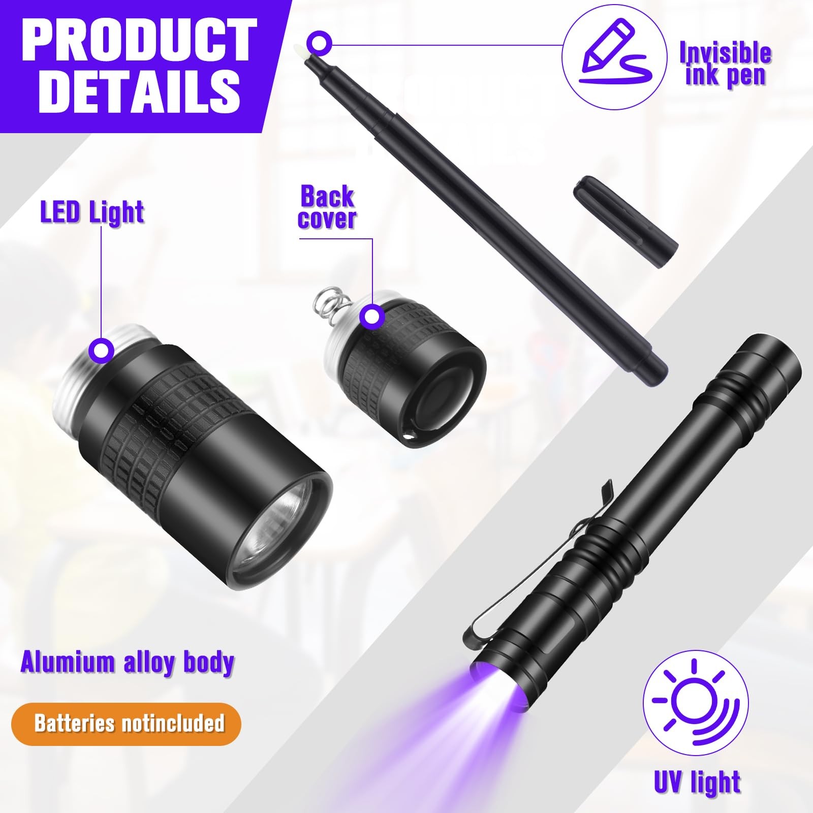 Tegeme 8 Pcs Black Light Markers Set 4 Invisible Ink Pen 4 Mini UV Flashlight...