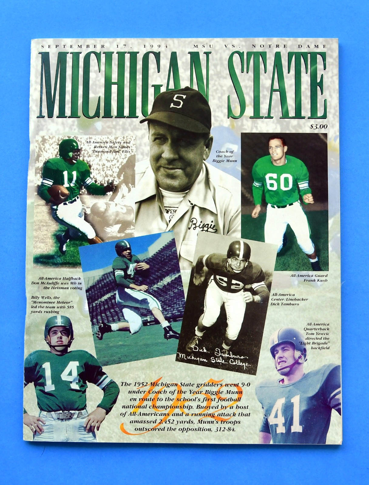 1994 Michigan State Spartans vs Notre Dame Fighting Irish Football Program.
