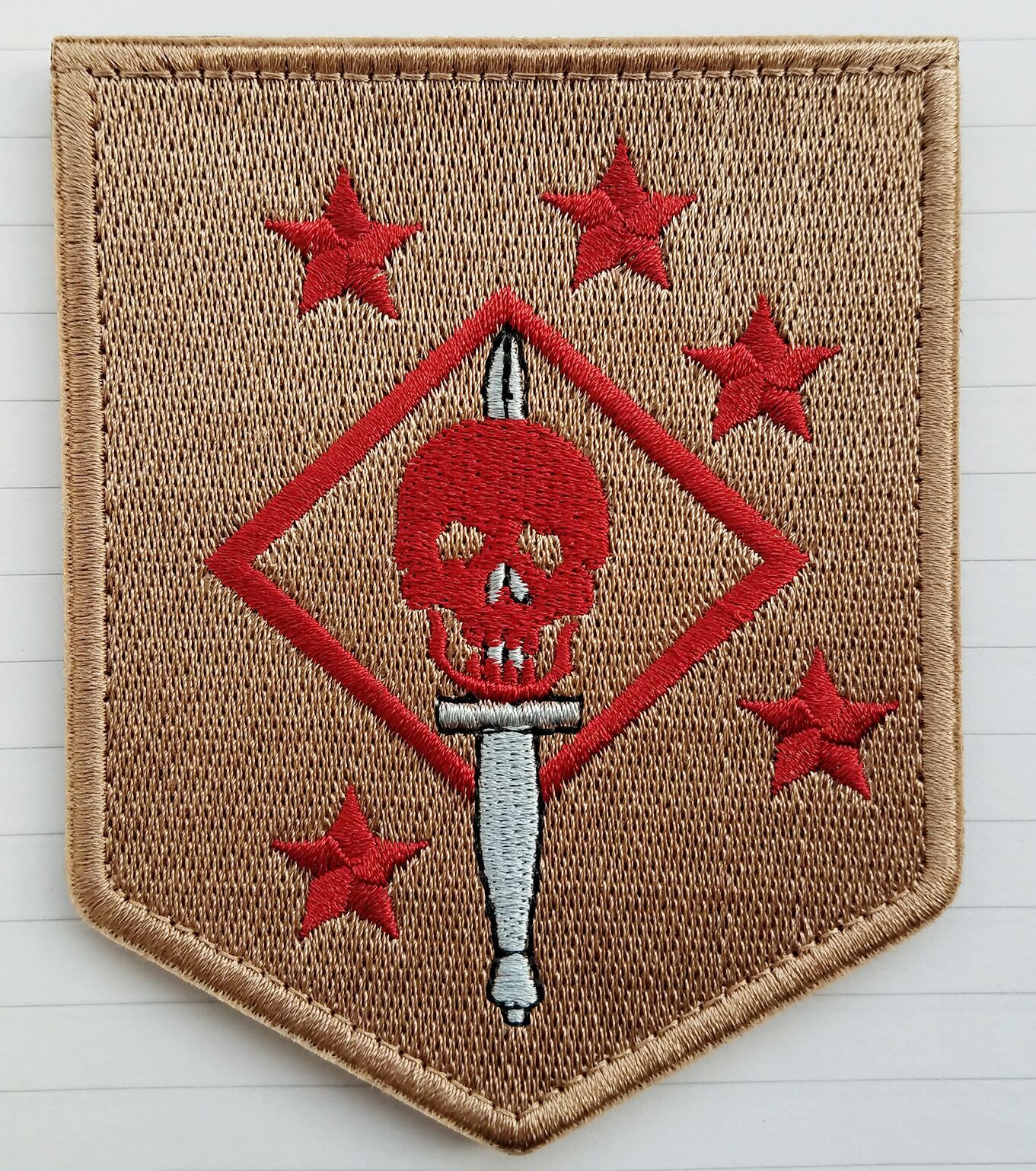 ISAF JSOC FORCE RECON JTF SSI: MARSOC RAIDERS HOOK LOOP PATCH DESERT RED BADGE