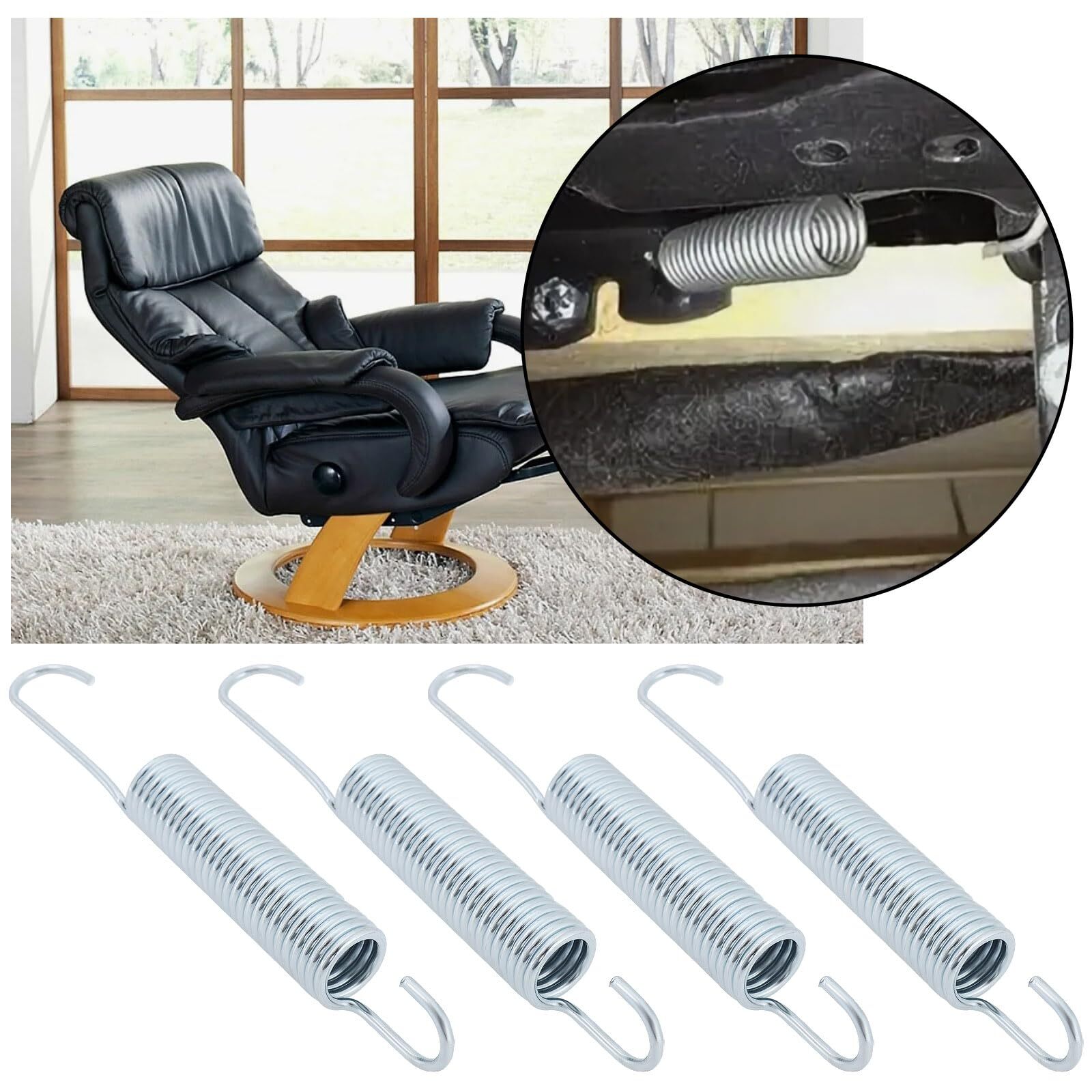 4pcs 115x14x1.9mm Recliner Springs Galvanized Steel Dual Hook Tension Springs...