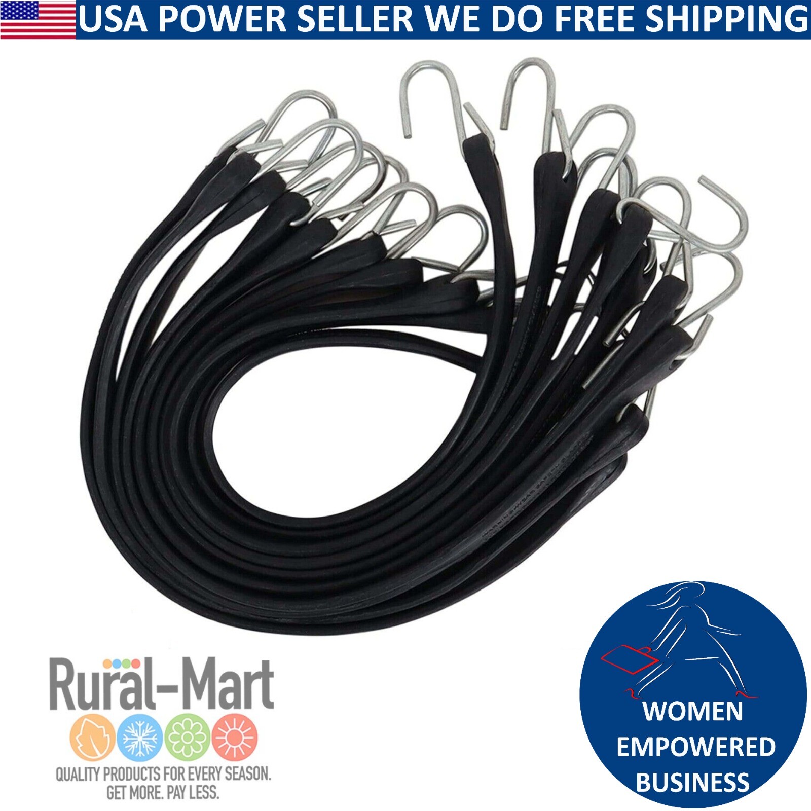 50 Pack 21" Tarp Straps  NATURAL RUBBER Truck Trailer Tie Down Bungee Cords