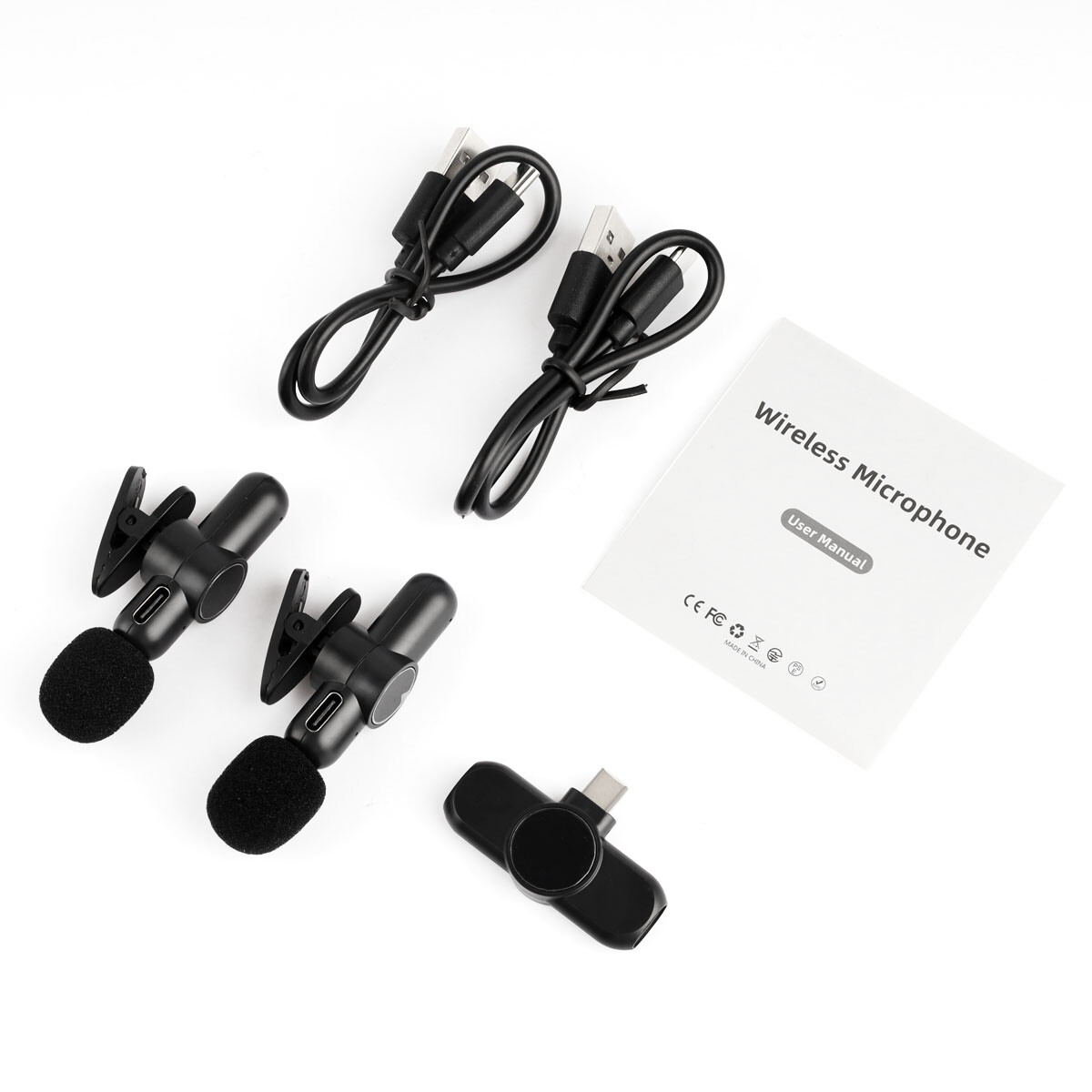 2 Pack Mini Wireless Lavalier Microphone Audio Video Recording for iPhone iOS