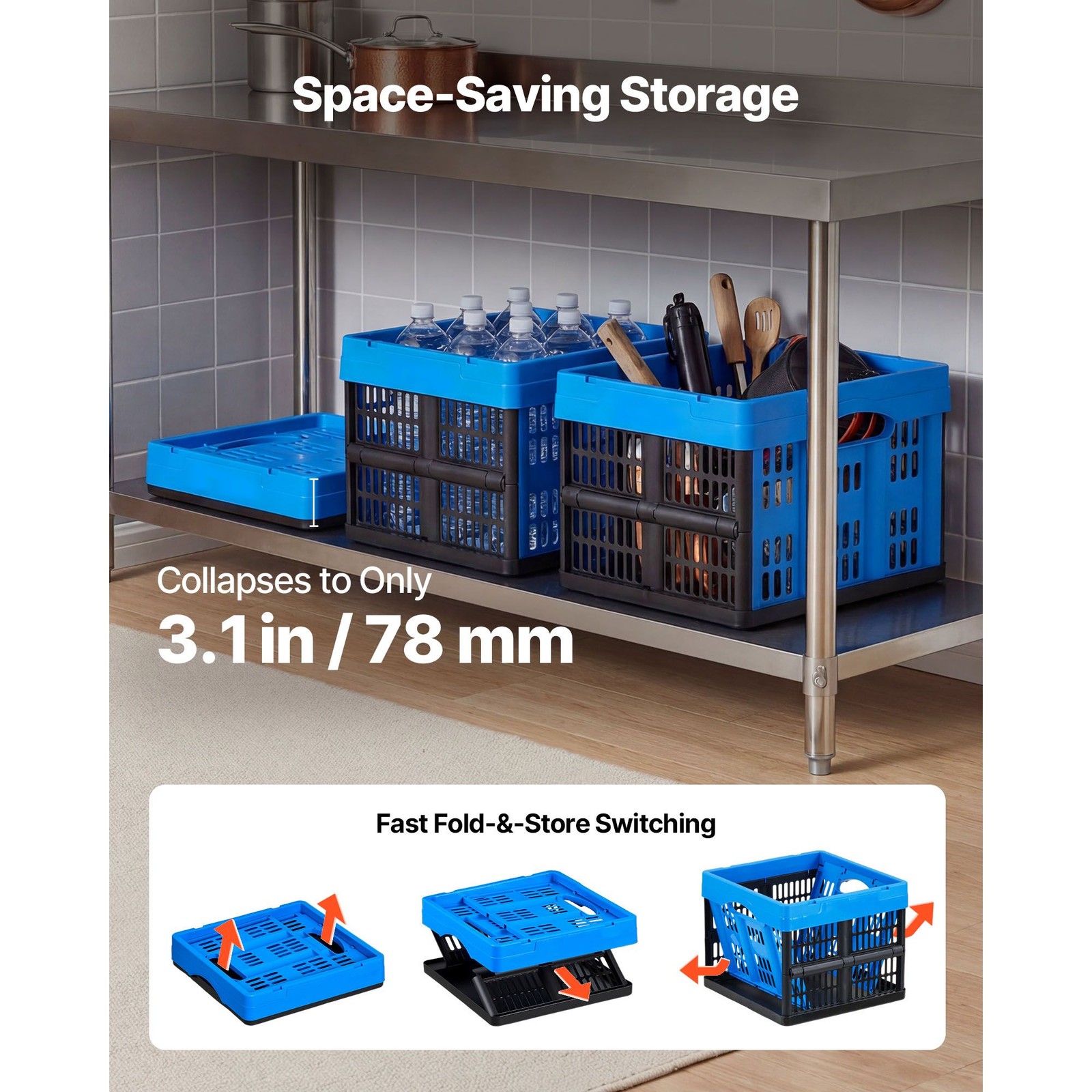 Foldable Storage Bins 25L 3-Pack Stackable