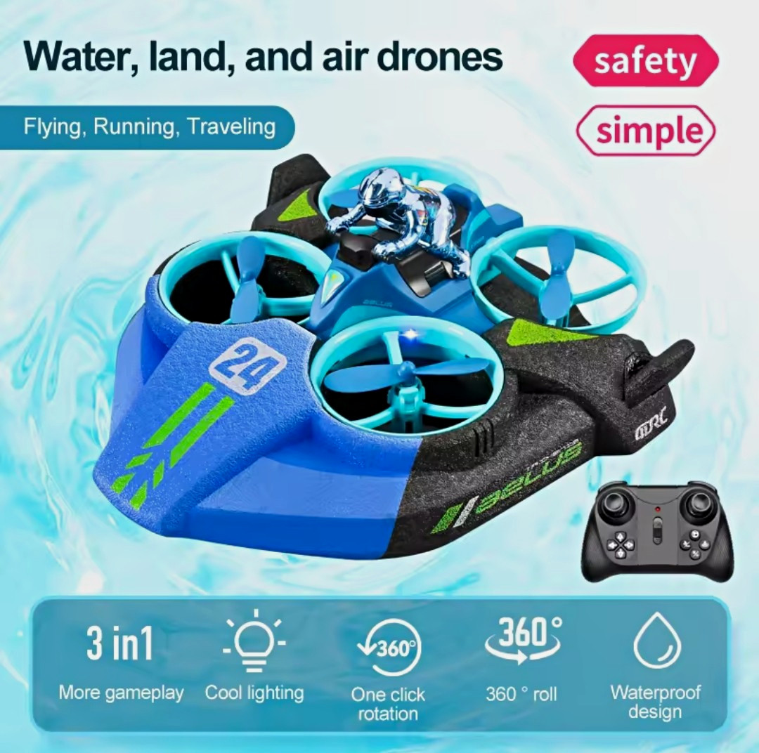 4DRC Mini 3-in-1 Water Land Air Quadcopter Drone Waterproof Headless Blue