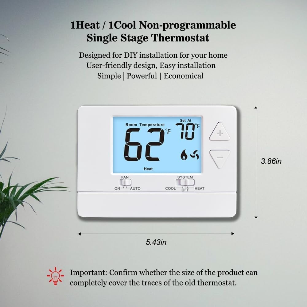Non-Programmable Digital Thermostat with White Backlight - Energy Efficient