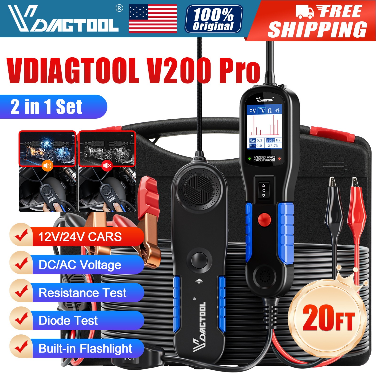 2026 VDIAGTOOL V200Pro 12V Power Scan Circuit Tester Electrical Power Probe Tool