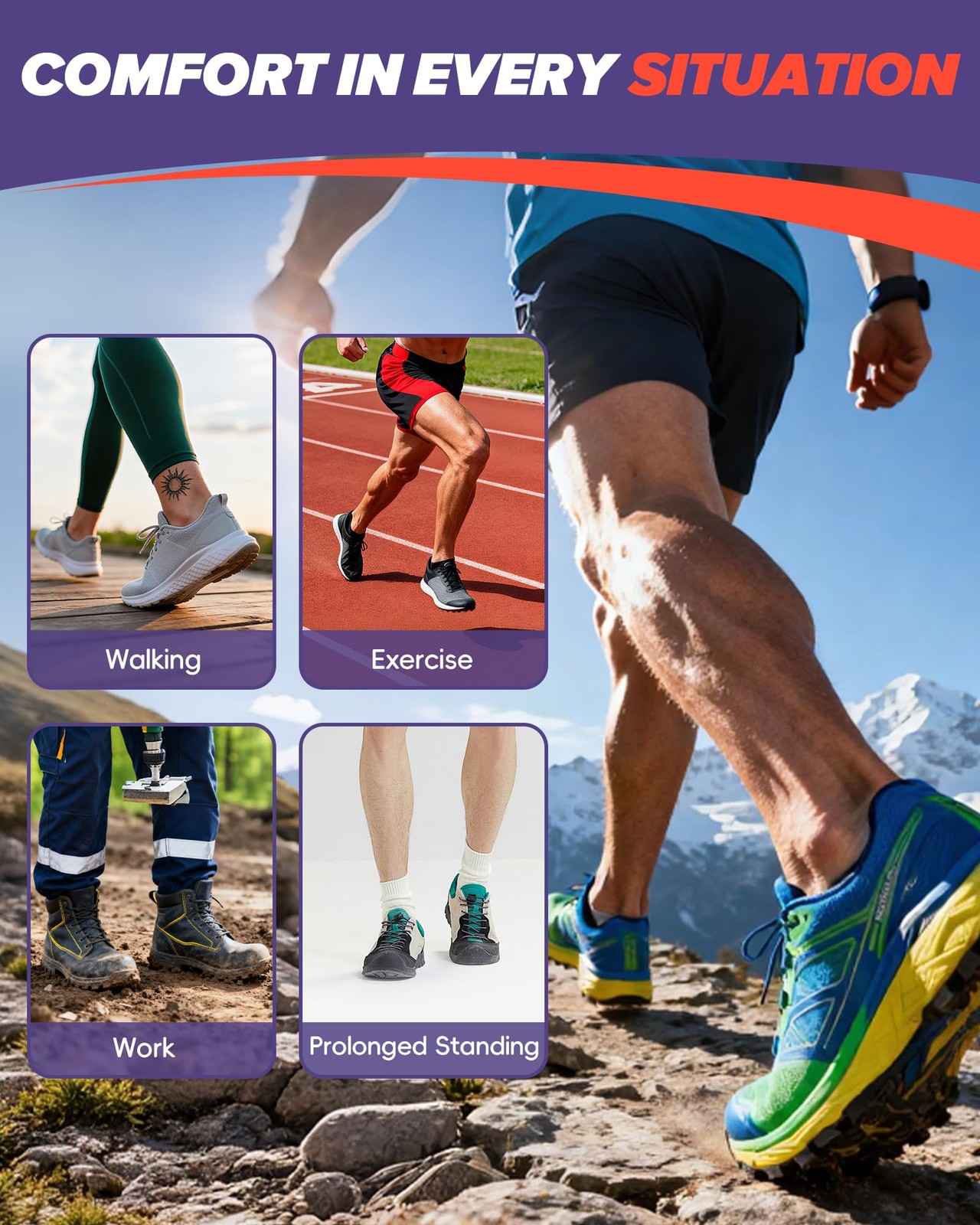 GoSkala Plantar Fasciitis Insoles Athletic Arch Support Inserts M, Purple